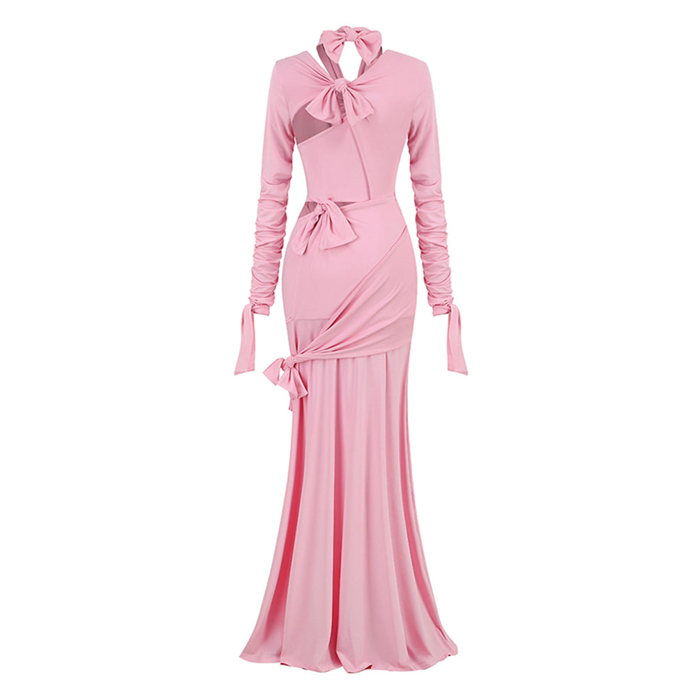 V Neck Long Sleeve Cut Out Maxi Dress KLYF880