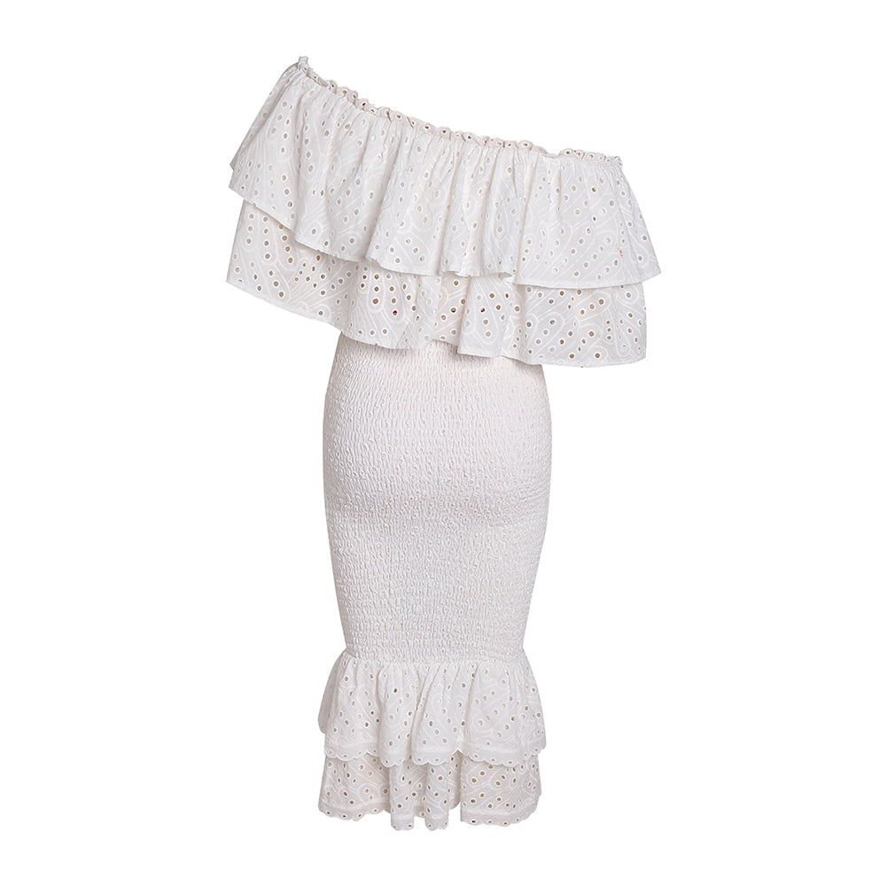 One Shoulder Sleeveless Fishtail Midi Dress KLYF888