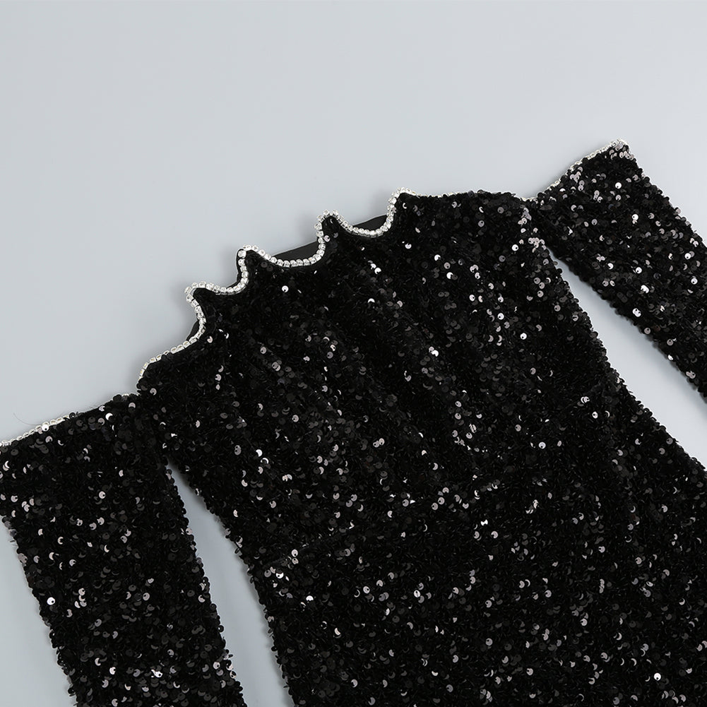 Off Shoulder Long Sleeve Sequins Mini Dress LYF889