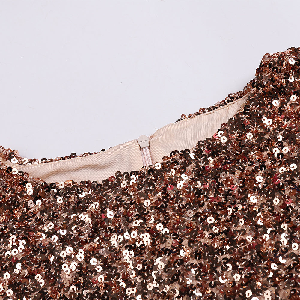 Round Neck Sleeveless Sequins Mini Dress KLYF902
