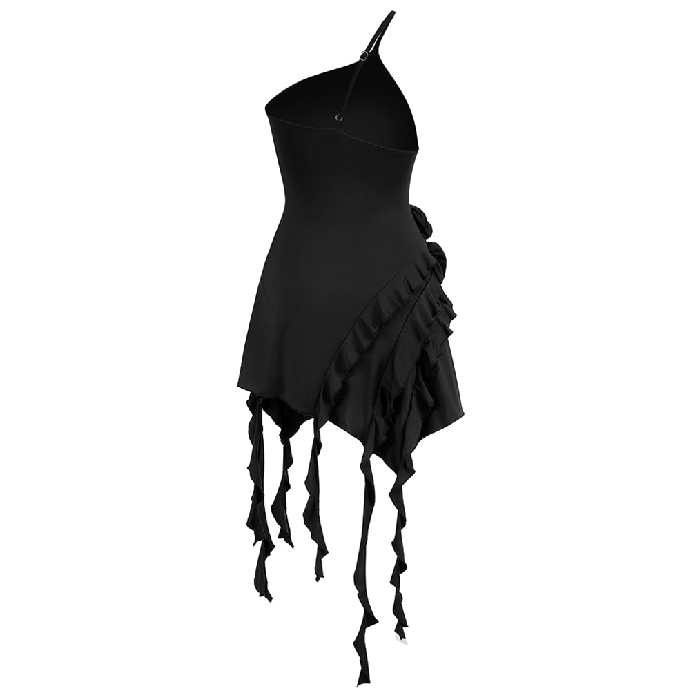 One Shoulder Sleeveless Frill Mini Dress KLYF908