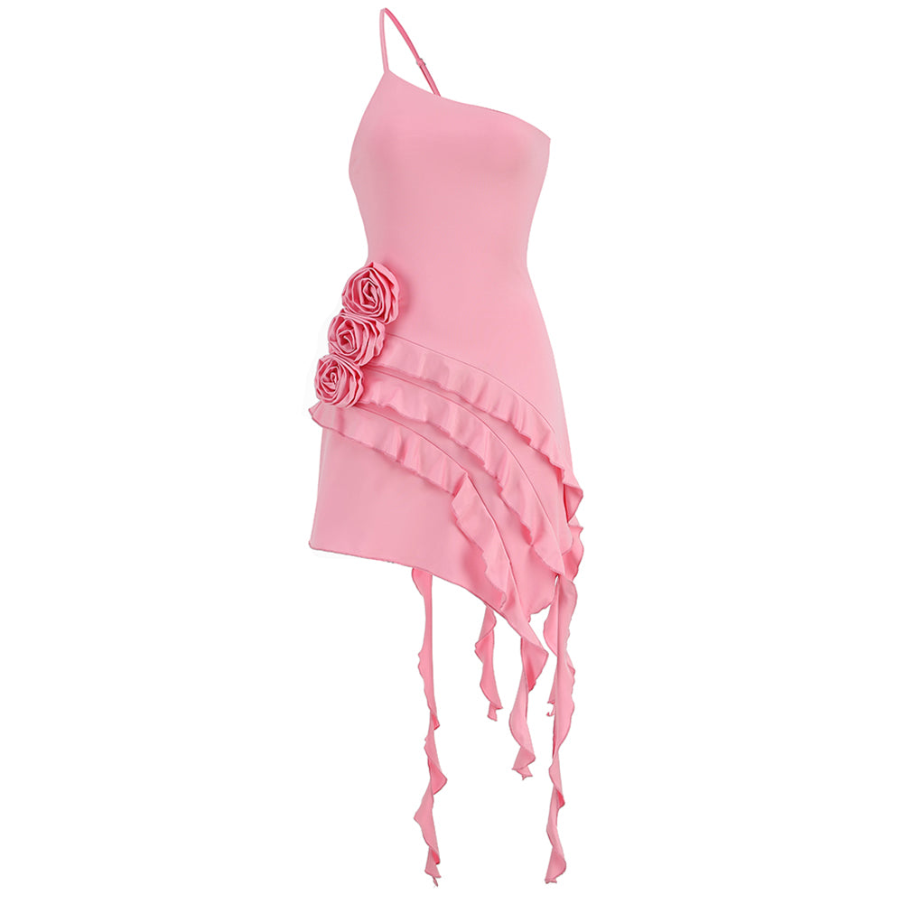 One Shoulder Sleeveless Frill Mini Dress KLYF908