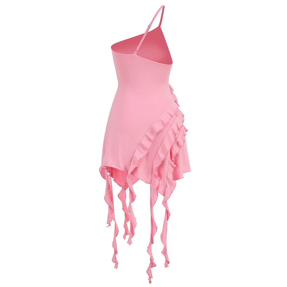 One Shoulder Sleeveless Frill Mini Dress KLYF908