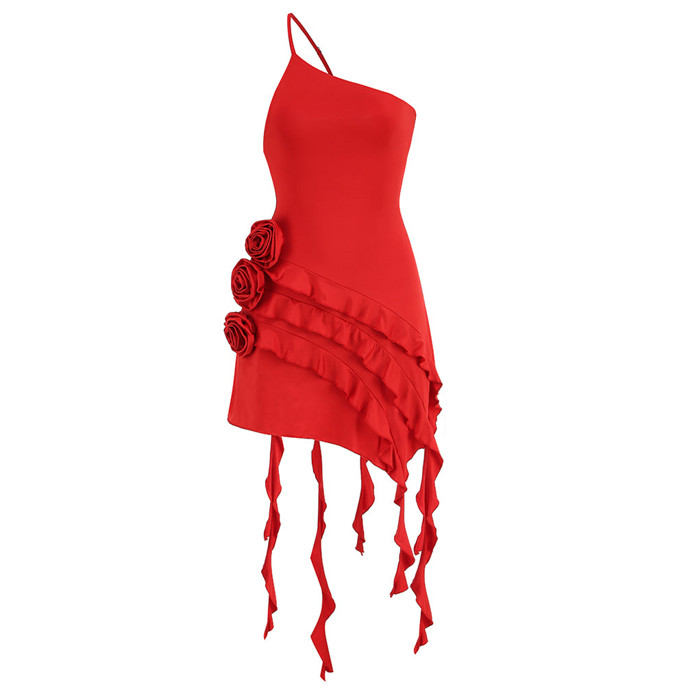 One Shoulder Sleeveless Frill Mini Dress KLYF908