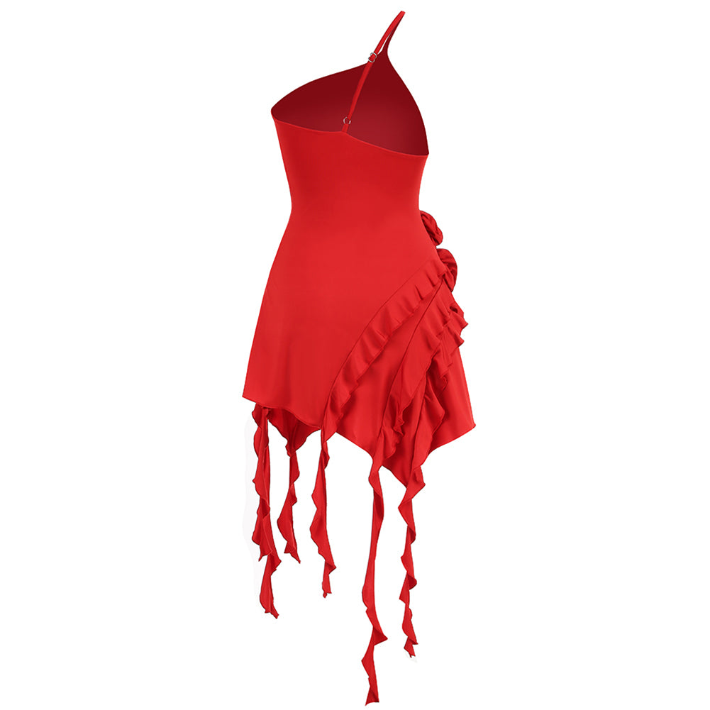 One Shoulder Sleeveless Frill Mini Dress KLYF908