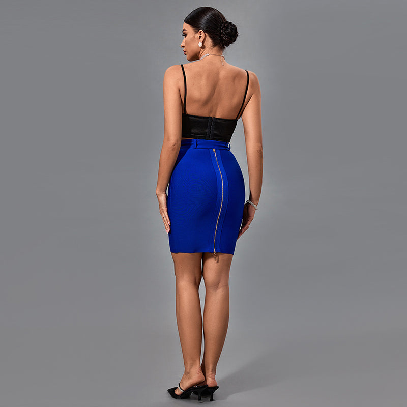 Blue With Belt Midi Bandage Skirt PF21824