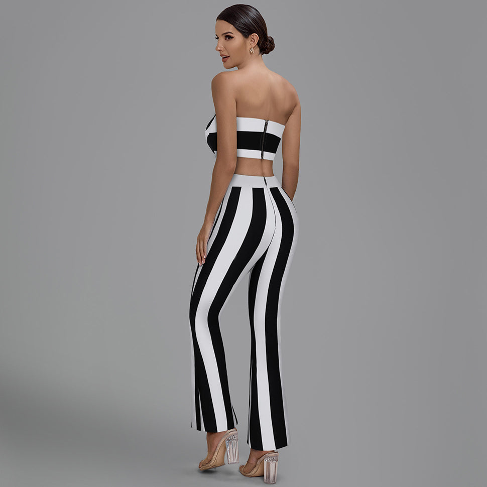 Strapless Sleeveless Striped Bandage Set PP21424