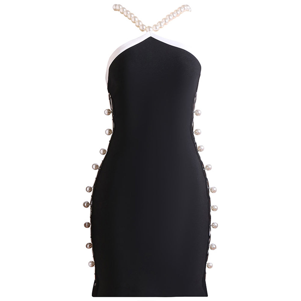 Strappy Sleeveless Pearl Mini Bandage Dress PZC2251