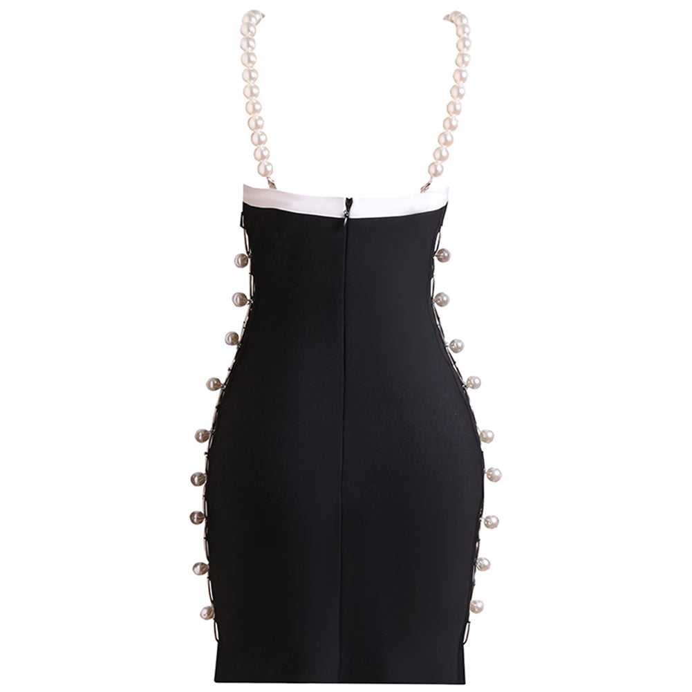 Strappy Sleeveless Pearl Mini Bandage Dress PZC2251
