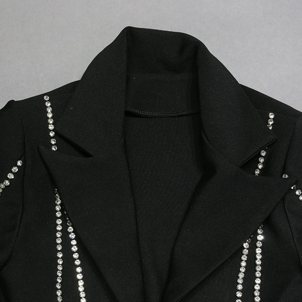 V Neck Long Sleeve Rhinestone Bandage Suit PZC2321