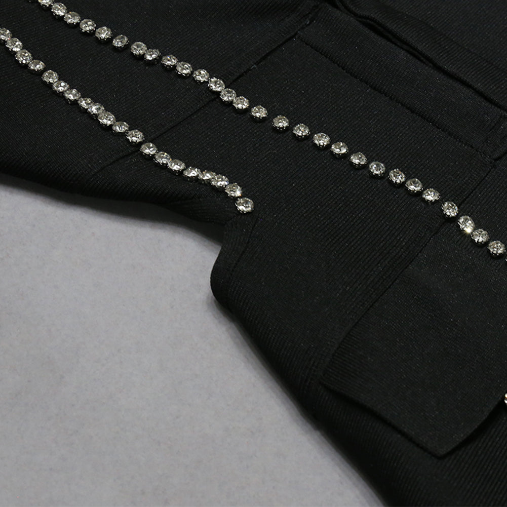 V Neck Long Sleeve Rhinestone Bandage Suit PZC2321