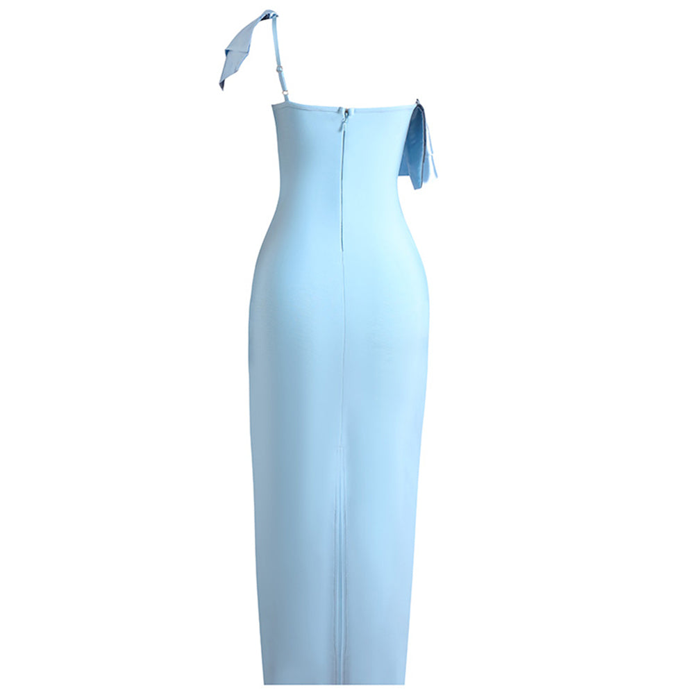 One Shoulder Sleeveless Frill Midi Bandage Dress PZC2352