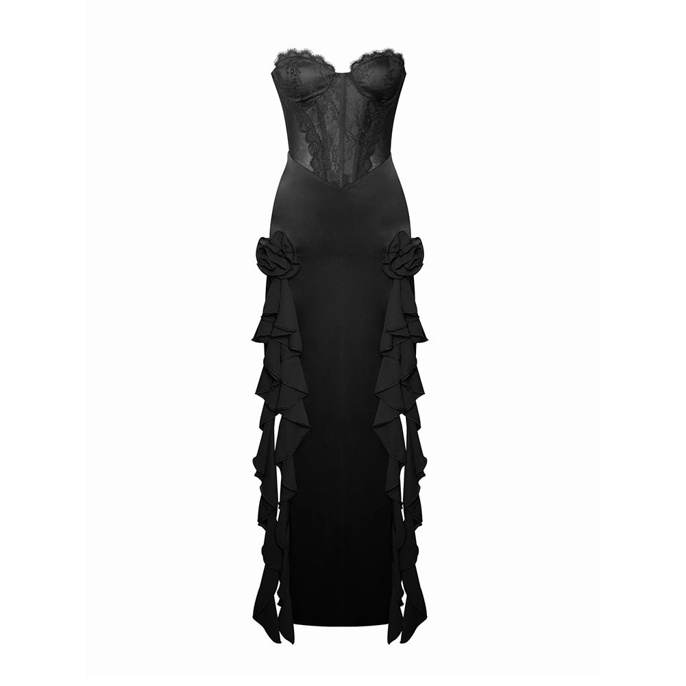 Strapless Sleeveless Flounced Maxi Dress ZNSBA715