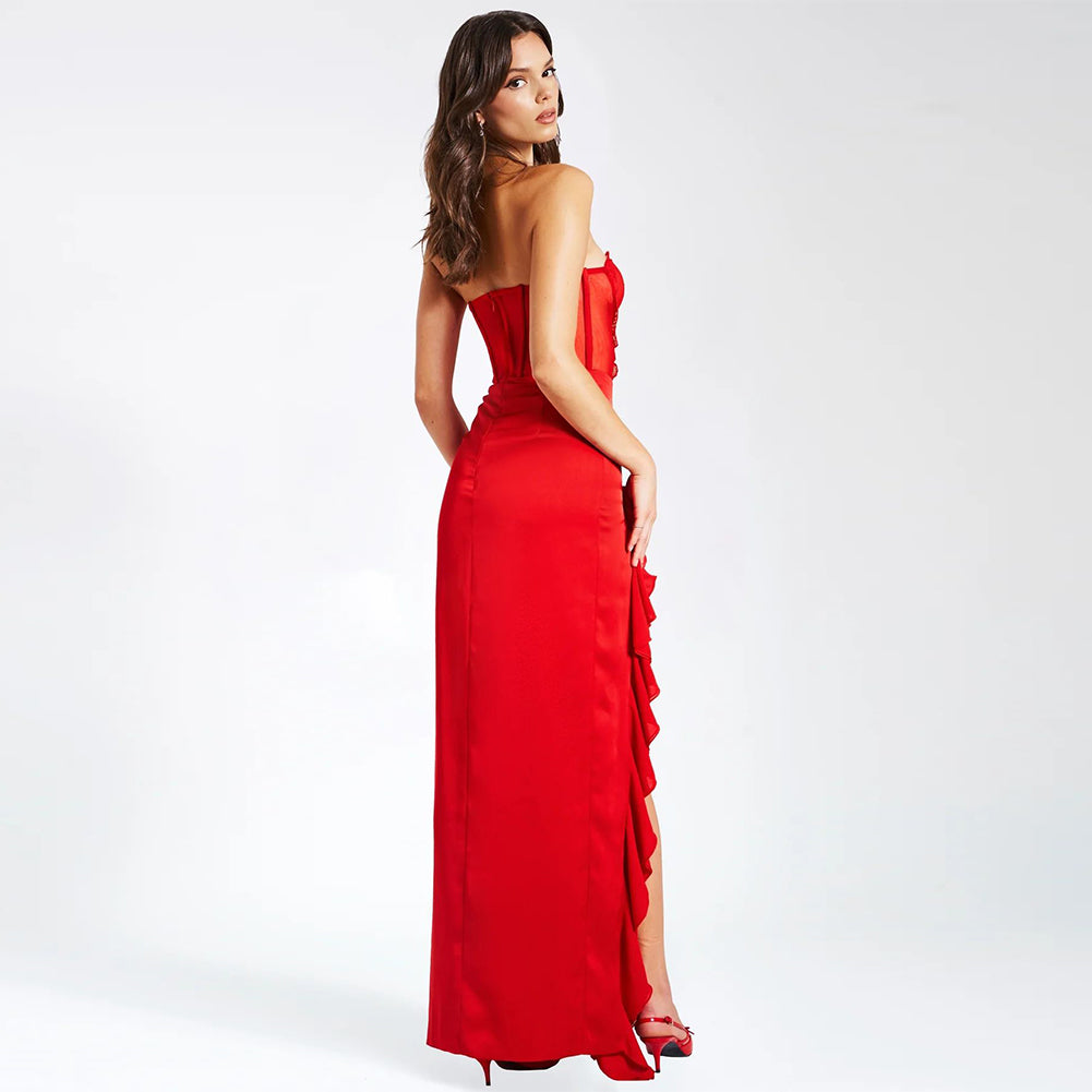 Strapless Sleeveless Flounced Maxi Dress ZNSBA715