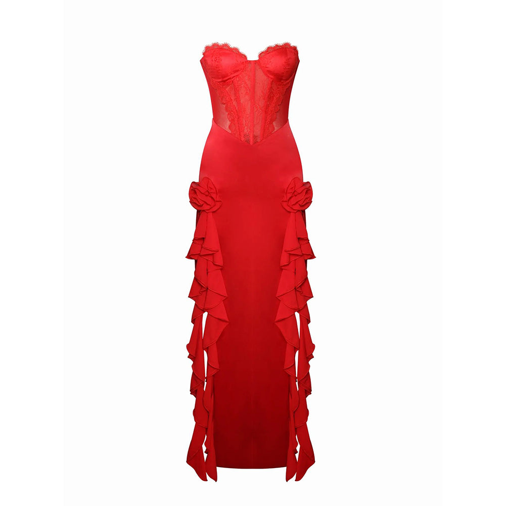 Strapless Sleeveless Flounced Maxi Dress ZNSBA715