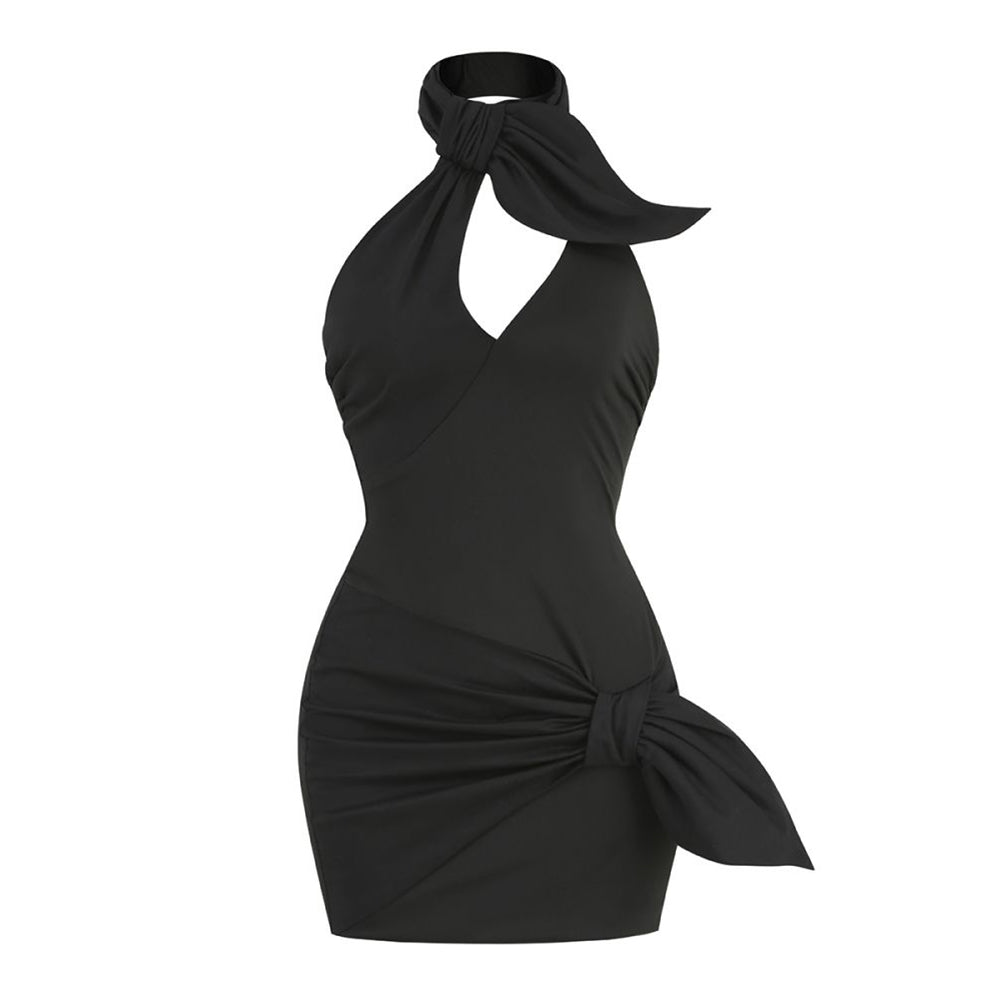 Halter Sleeveless Pure Color Mini Dress ZNSBA991