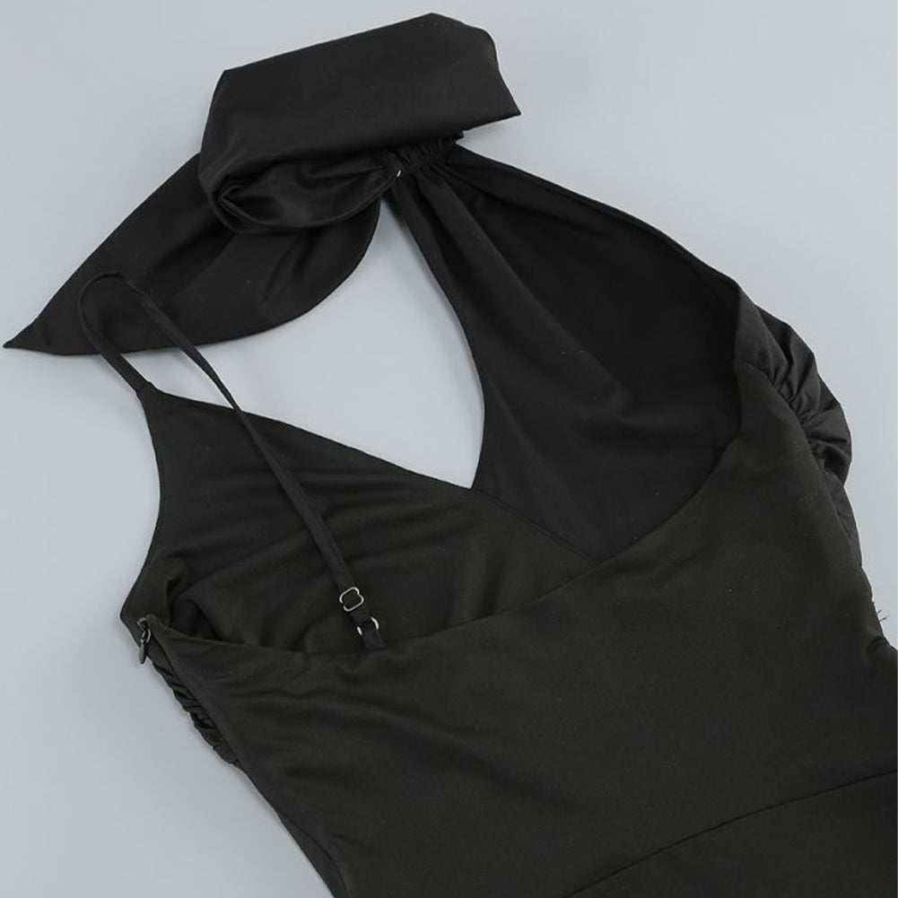 Halter Sleeveless Pure Color Mini Dress ZNSBA991