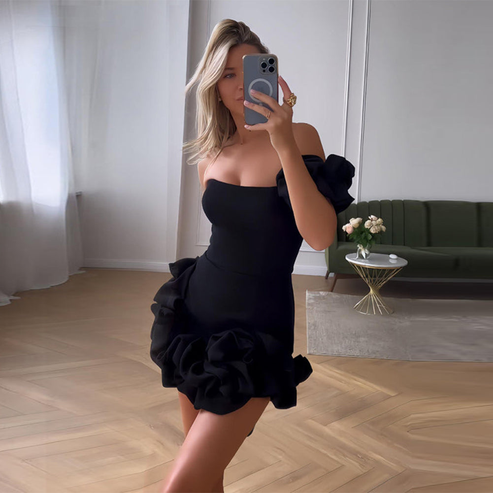 Off Shoulder Distinctive Mini Dress ZNSBA993