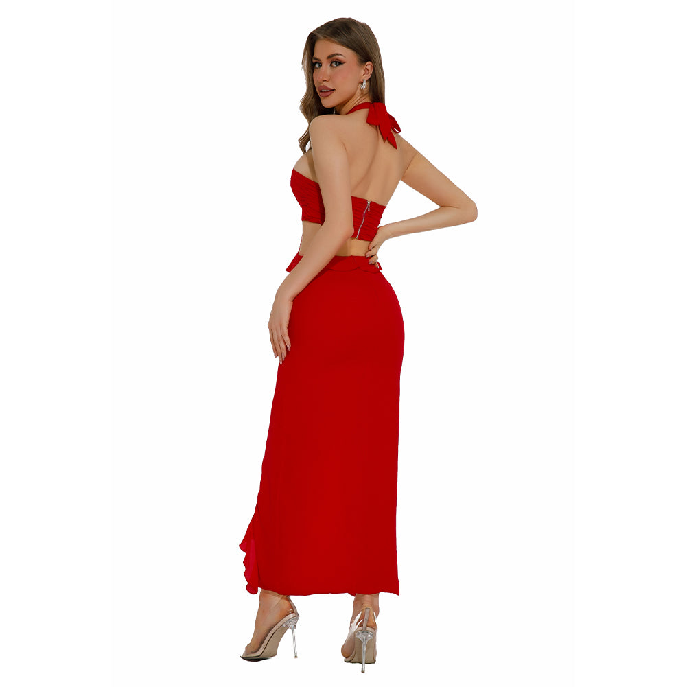Halter Sleeveless Flounced Maxi Dress ZNSBA997
