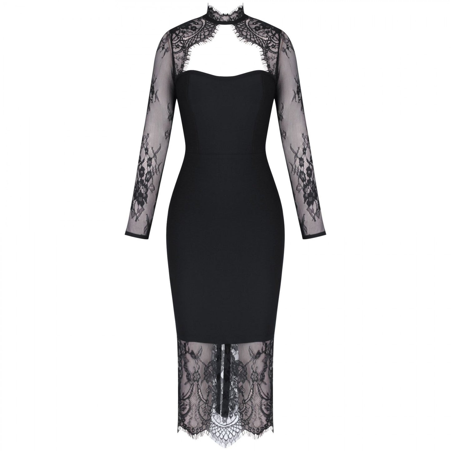 Round Neck Long Sleeve Lace Over Knee Bandage Dress PF19204 5 in wolddress