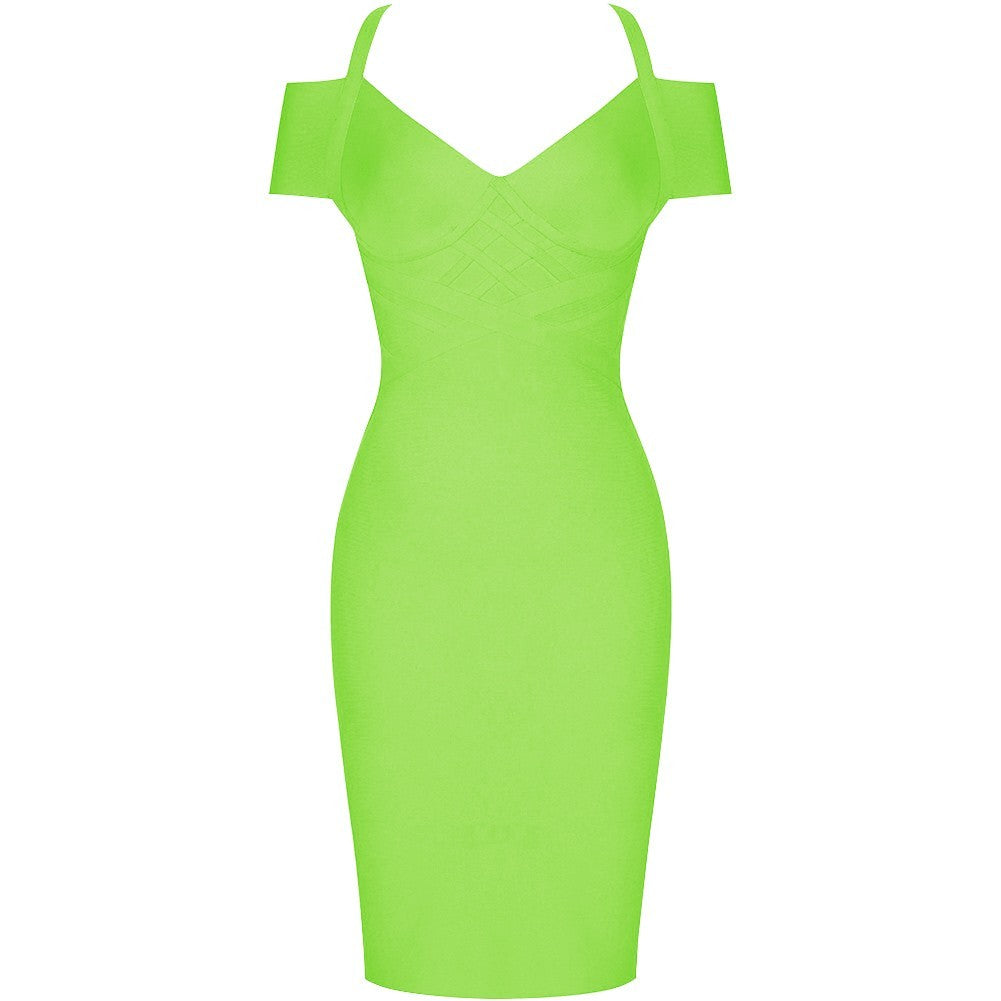 V Neck Mid Sleeve Striped Over Knee Bandage Dress PF19089 62 in wolddress