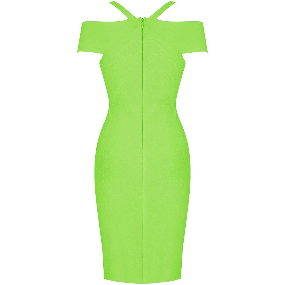 V Neck Mid Sleeve Striped Over Knee Bandage Dress PF19089 64 in wolddress