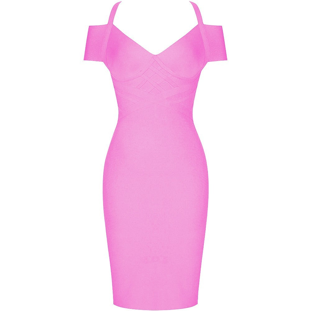 V Neck Mid Sleeve Striped Over Knee Bandage Dress PF19089 48 in wolddress