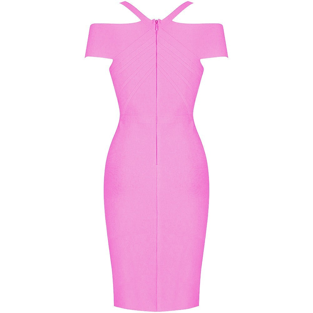 V Neck Mid Sleeve Striped Over Knee Bandage Dress PF19089 50 in wolddress