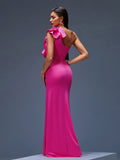 One Shoulder Ruffled Crepe Maxi Gown