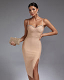 Strappy Drill Chain Midi Bandage Dress