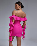 Off Shoulder Ruffle Mini Bandage Dress