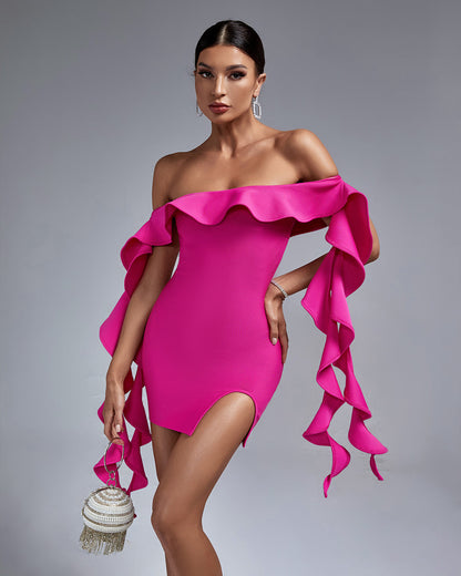 Off Shoulder Ruffle Mini Bandage Dress