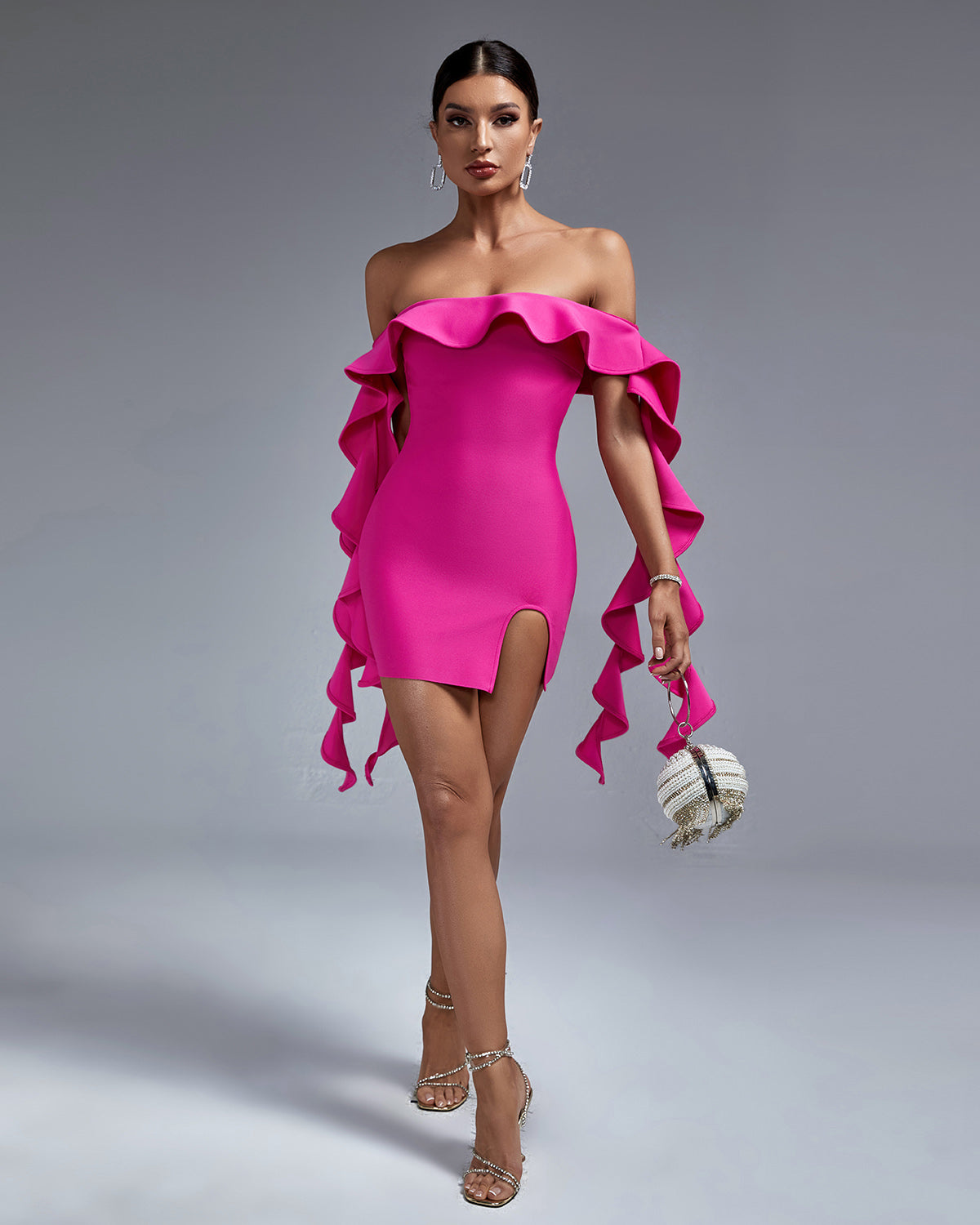 Off Shoulder Ruffle Mini Bandage Dress