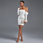 Off Shoulder Long Sleeve Striped Mini Dress