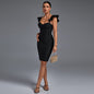 Backless Striped Midi Bandage Dress
