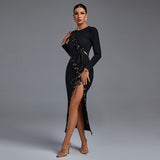 Round Neck Long Sleeve Lace Up Over Knee Bodycon Dress