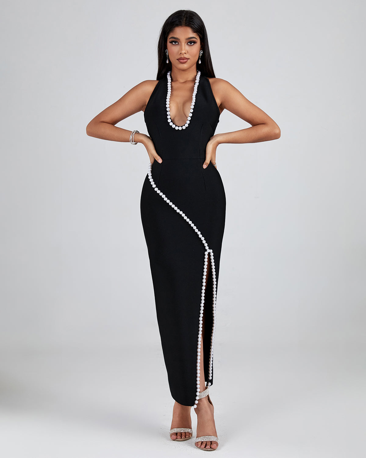 Faux Pearl-embellished Bandage Dress