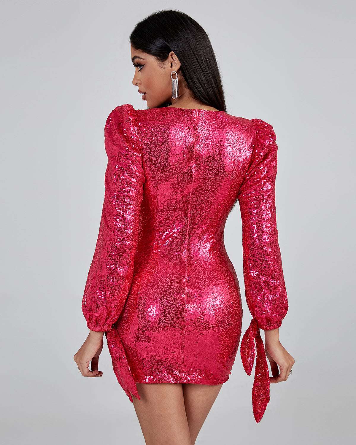 V Neck Sparkle Sequin Mini Dress