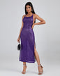 Purple Sequin Strap Midi Dress