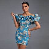 Off Shoulder Pleated Mini Bodycon Dress