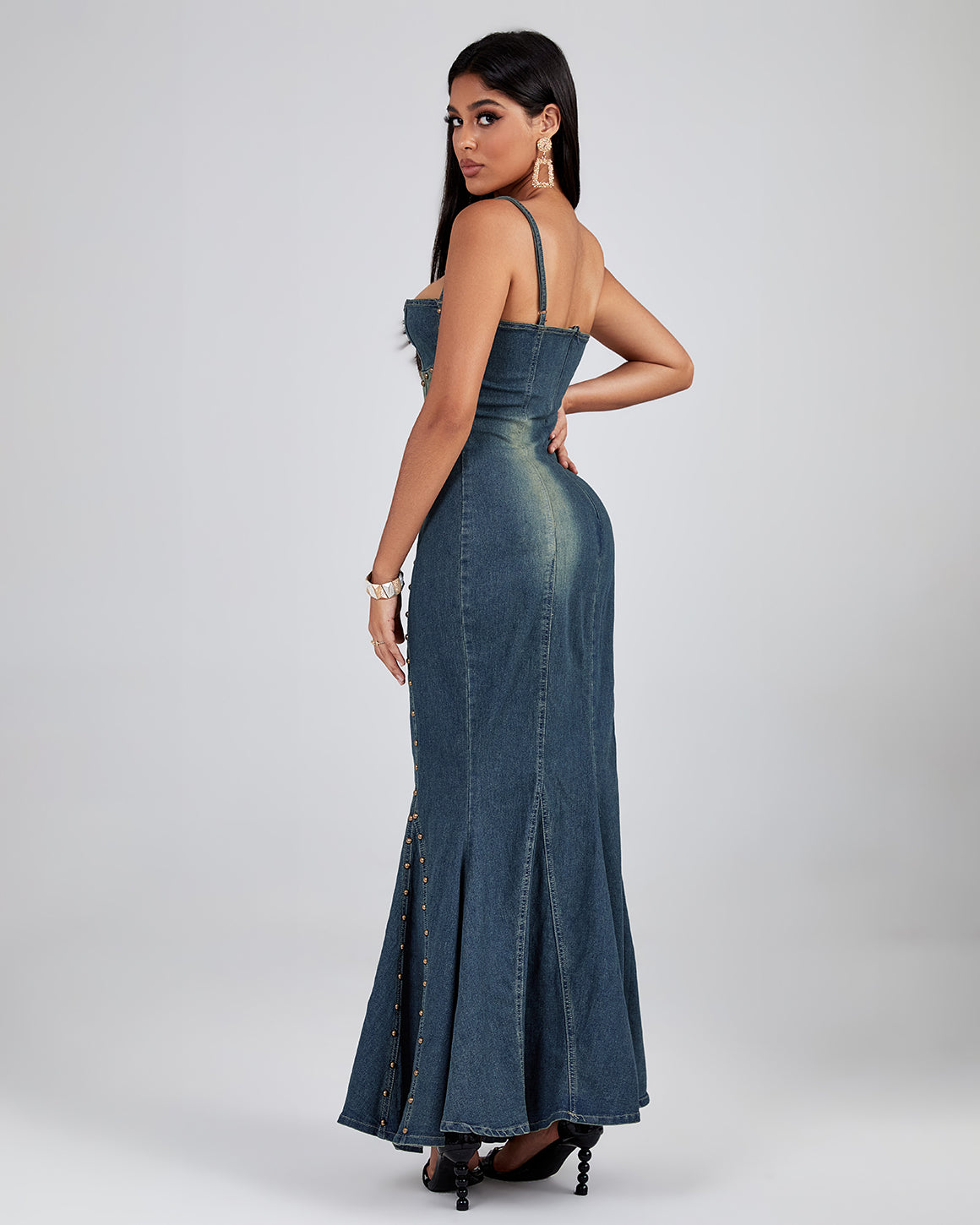 Strappy Studded Jean Dress
