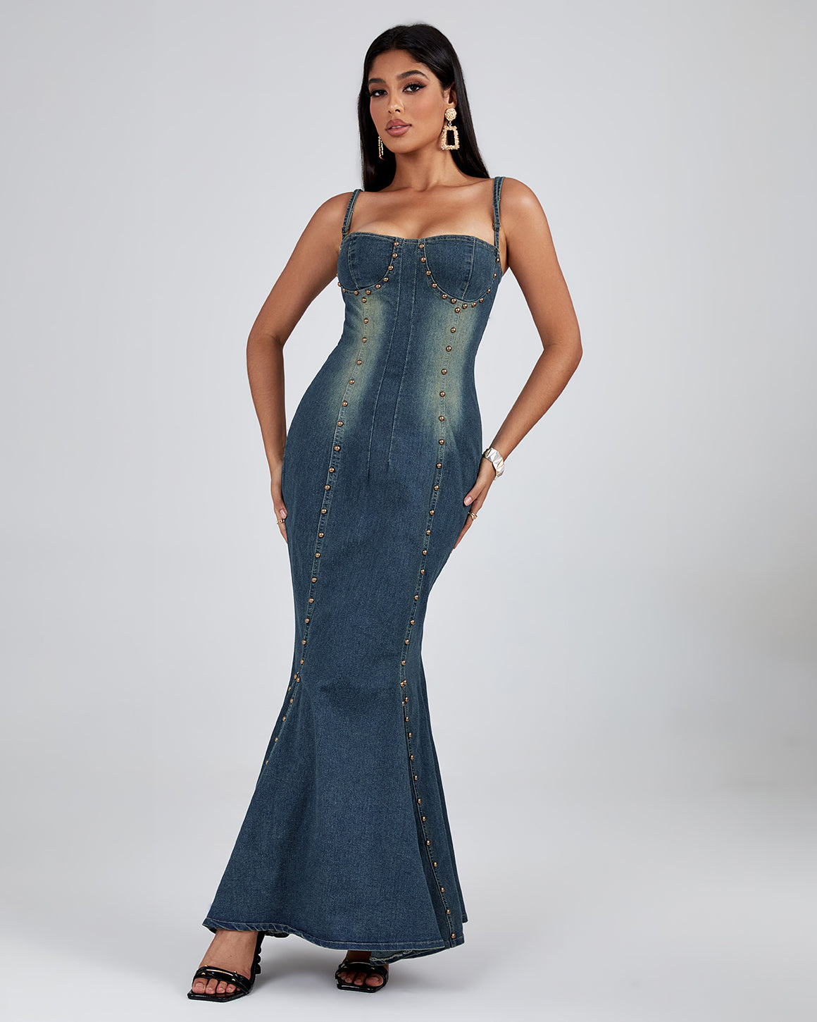 Strappy Studded Jean Dress