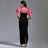 Black Crystal-embellished Two-tone Crepe Gown