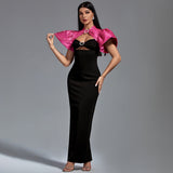 Black Crystal-embellished Two-tone Crepe Gown