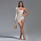 Sequined Draped One Sleeve Bustier Dress