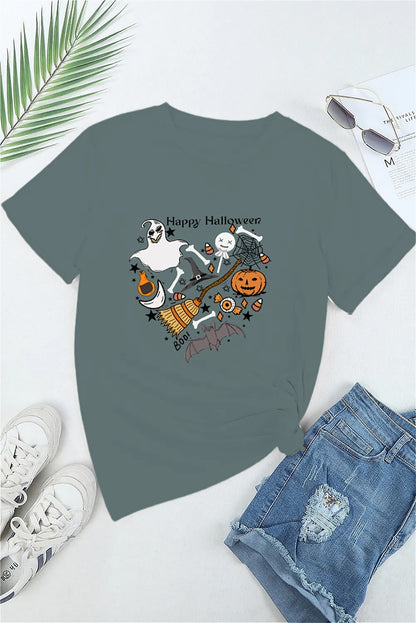 Earkoha Graphic T Shirts for Women Summer Casual Halloween Printed Tee Cotton Tops Loose Fit