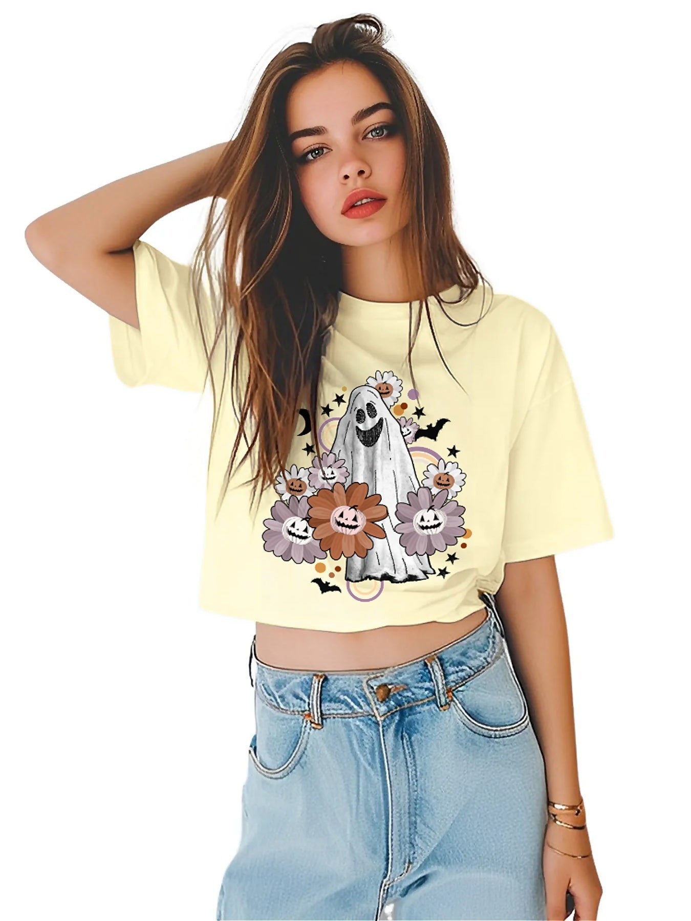 Earkoha Graphic T Shirts for Women Summer Casual Halloween Printed Tee Cotton Tops Loose Fit