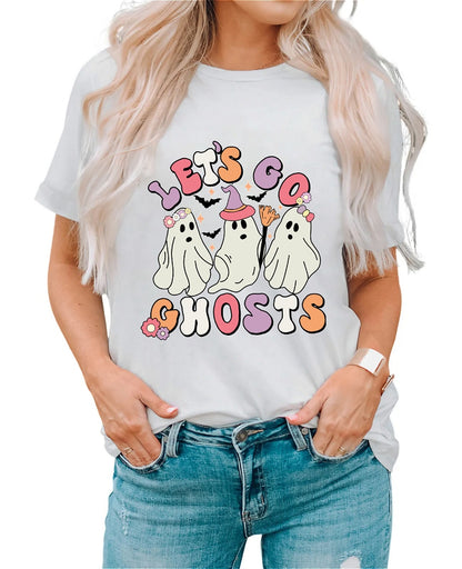 Earkoha Graphic T Shirts for Women Summer Casual Halloween Printed Tee Cotton Tops Loose Fit