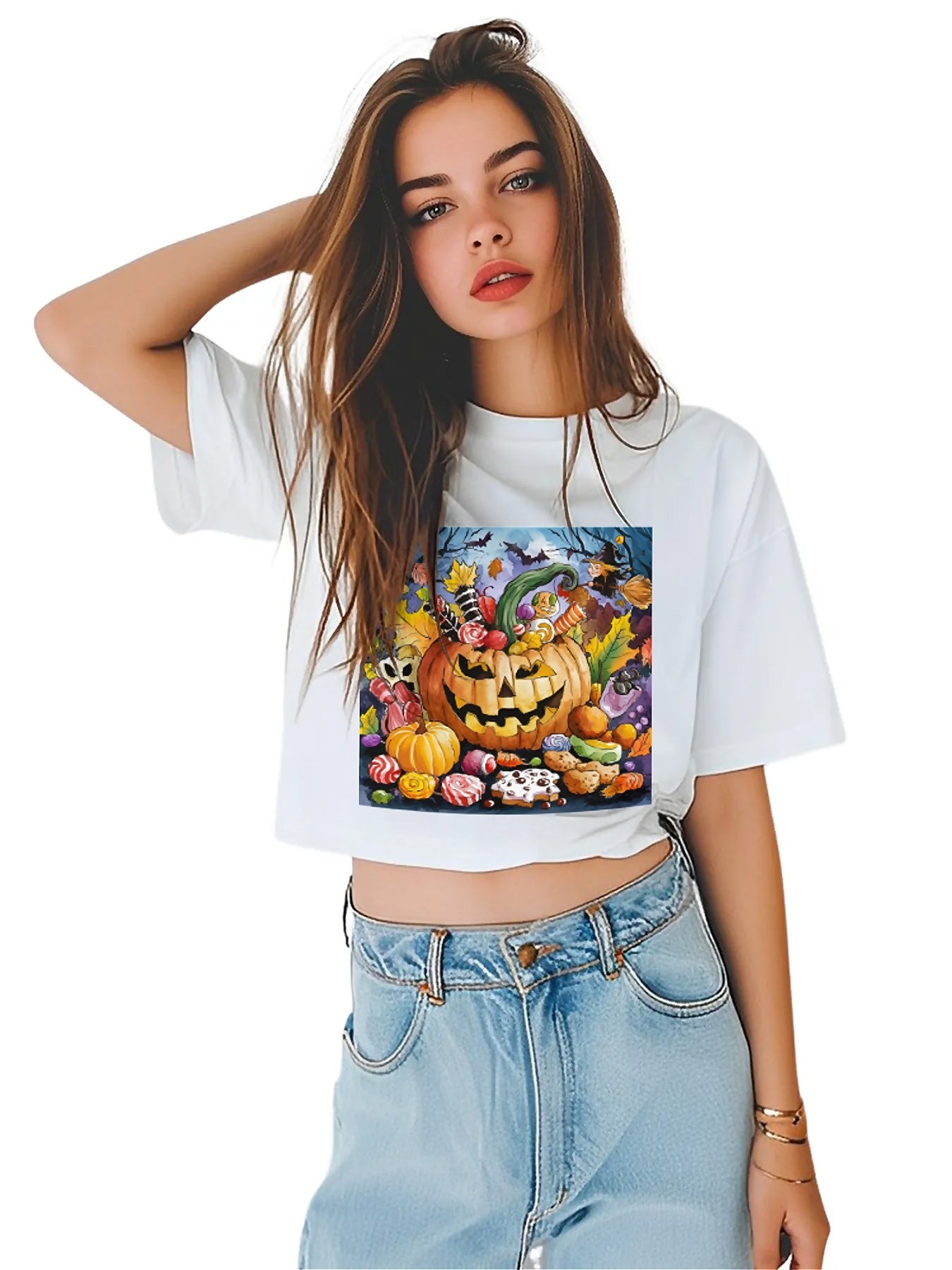 Earkoha Graphic T Shirts for Women Summer Casual Halloween Printed Tee Cotton Tops Loose Fit