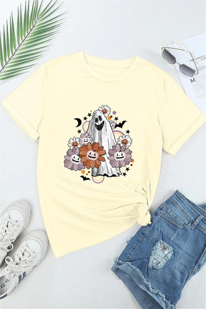 Earkoha Graphic T Shirts for Women Summer Casual Halloween Printed Tee Cotton Tops Loose Fit